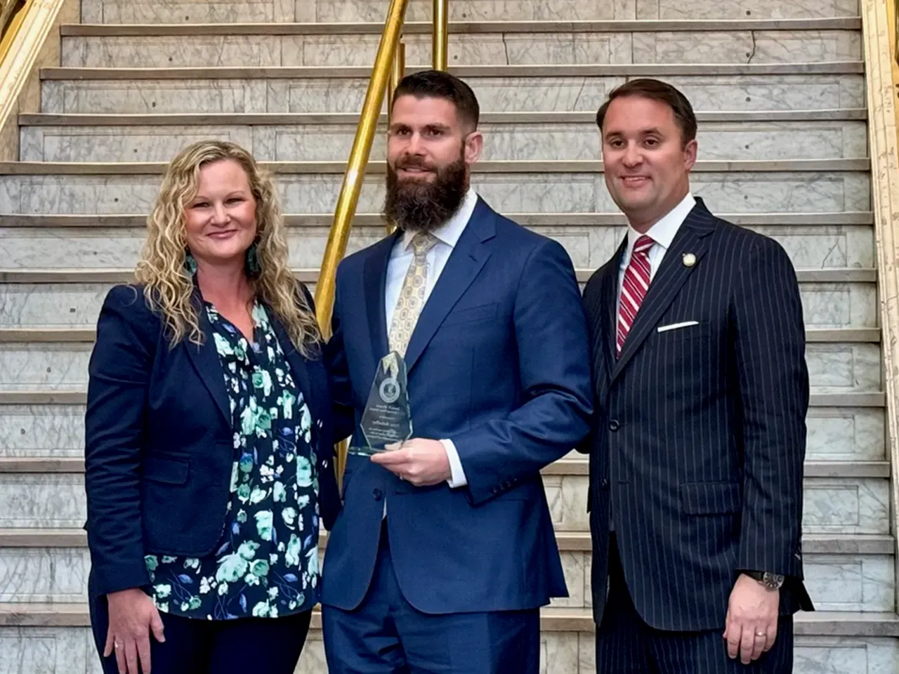 Ryan Mehaffey with Attorney General Jason Miyares at the Unsung Heroes Award Ceremony
